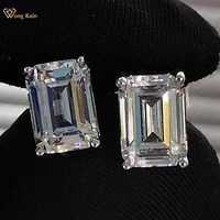 wong rain classic 925 sterling silver emerald cut created moissanite gemstone earrings ear stud women fine jewelry wholesale