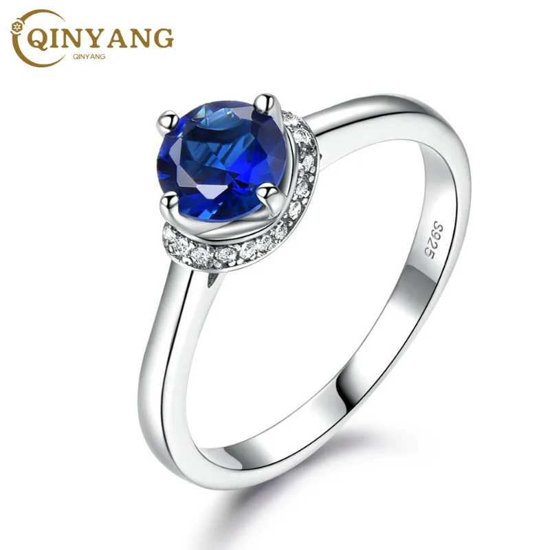 

925 Sterling Silver Blue Sapphire Gemstone Rings for Women Genuine Halo Promise Ring Engagement Wedding Party Jewelry Gift