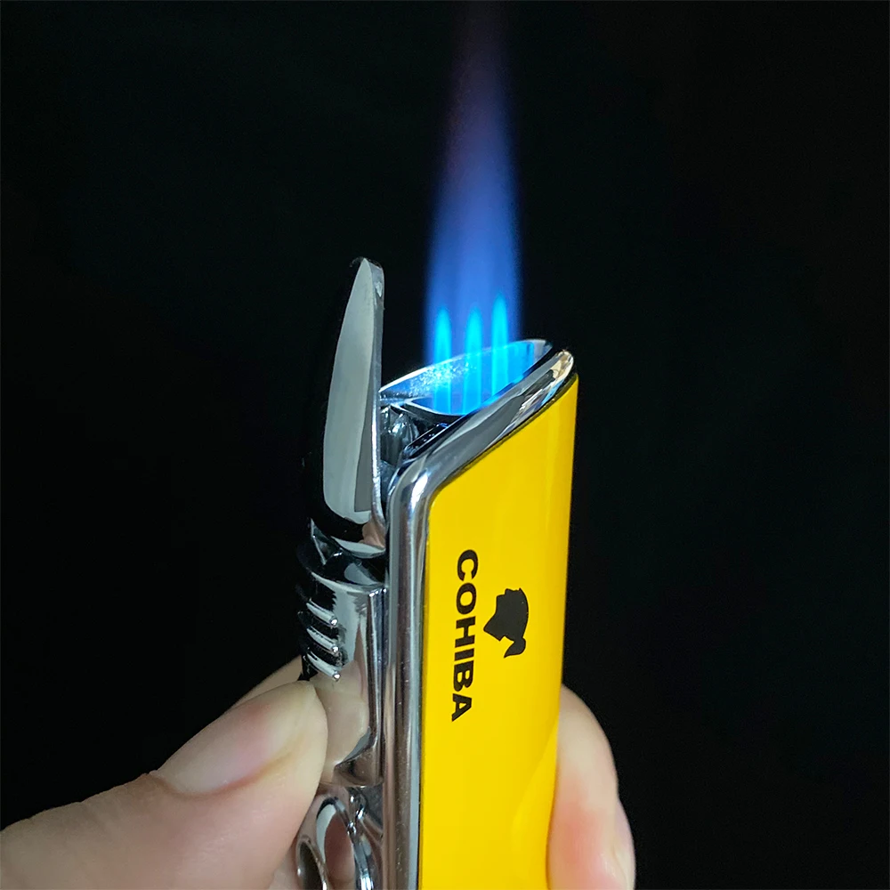 Металлическая ветрозащитная карманная мини-зажигалка COHIBA для сигар 3 струйных