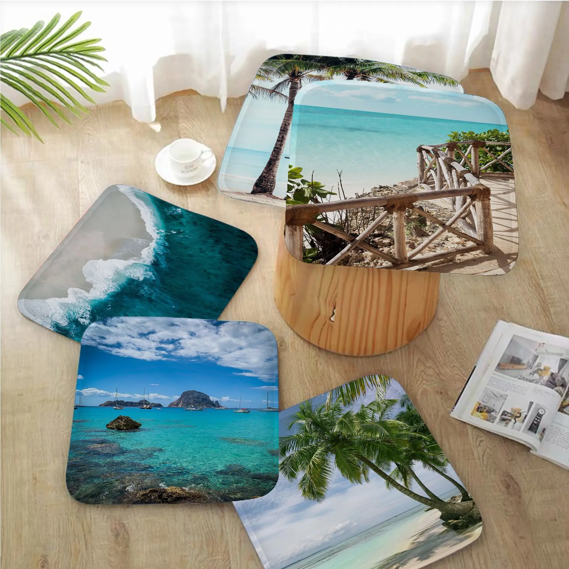 

Beach Sea Ocean Decorative Meditation Cushion Stool Pad Dining Chair Tatami Seat Cushion Anti-Slip Sofa Decor Tatami