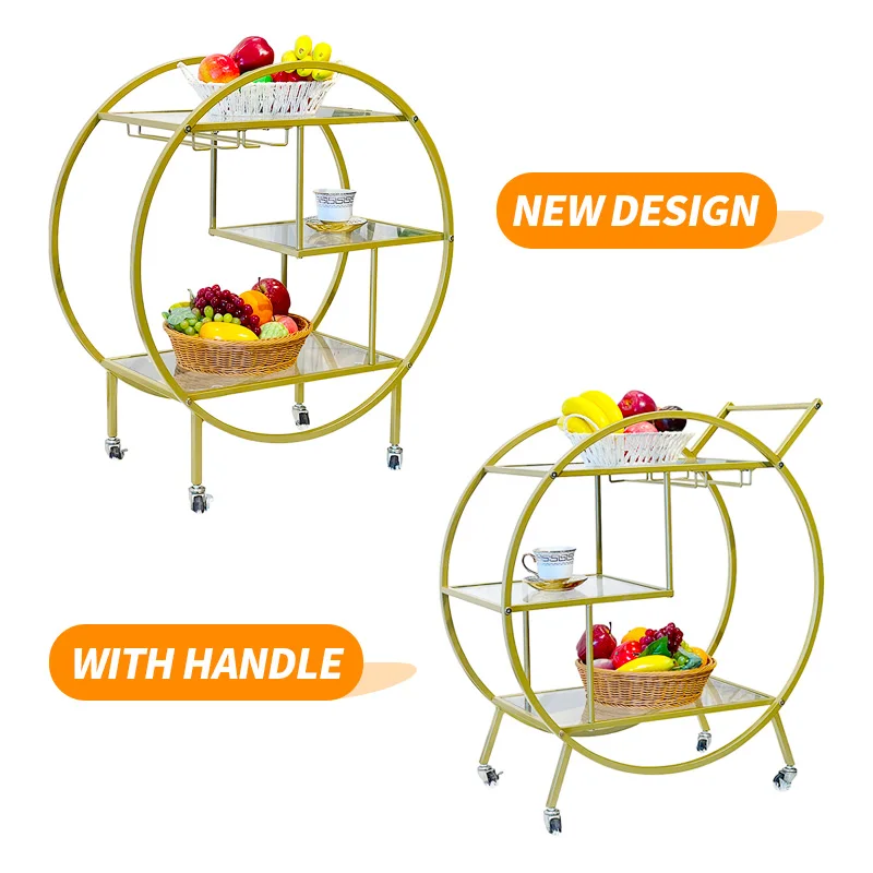 

Gold Contemporary Round Drinks Salon Acrylic Yellow Metal Glass Coffee Kitchen Serving Trolley Bar Cart Kitchen Cart Trolley