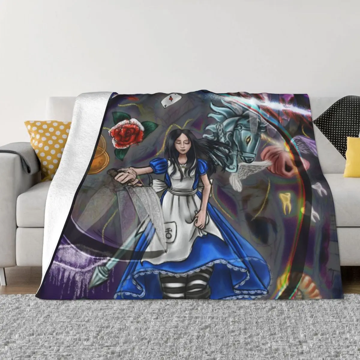

Alice Madness Returns Blanket Flannel Print Video Game Portable Ultra-Soft Throw Blanket for Sofa Couch Bedspread