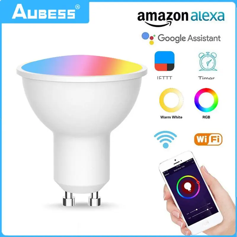 

GU10 Spotlight WiFi Smart Light Bulb 5w RGB+CW 2700-6500K Smart Bulb App Remote Control RGB Light Lamp For Alexa Google Home