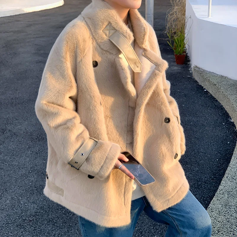 Winter Jacket Men Warm Fashion Retro Khaki Thicken Plush Jackets Mens Korean Loose Thick Short Coat Mens Oversize Clothes M-3XL