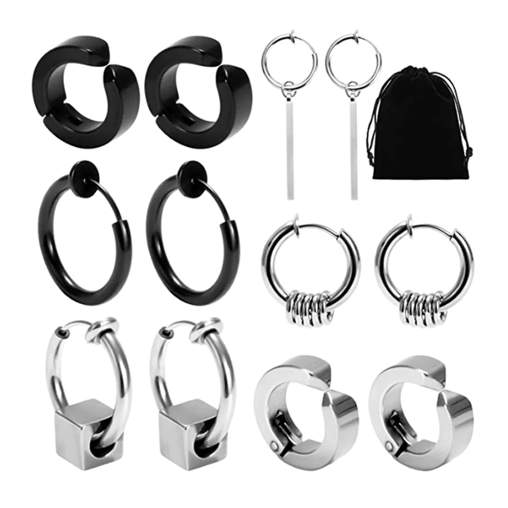 

6 Pairs Men Clip Non Stainless Steel Stylish Jewelry Earrings Bone Clips Clip on Earrings