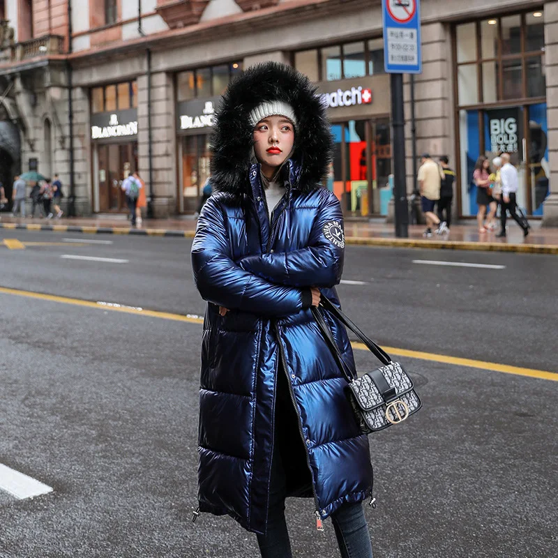 

Women X-long Oversize Blue Down Jackets Thick Casual With Fur Epaulet 2023 Winter Female Down Coats Hooded Solid Piumini Donna