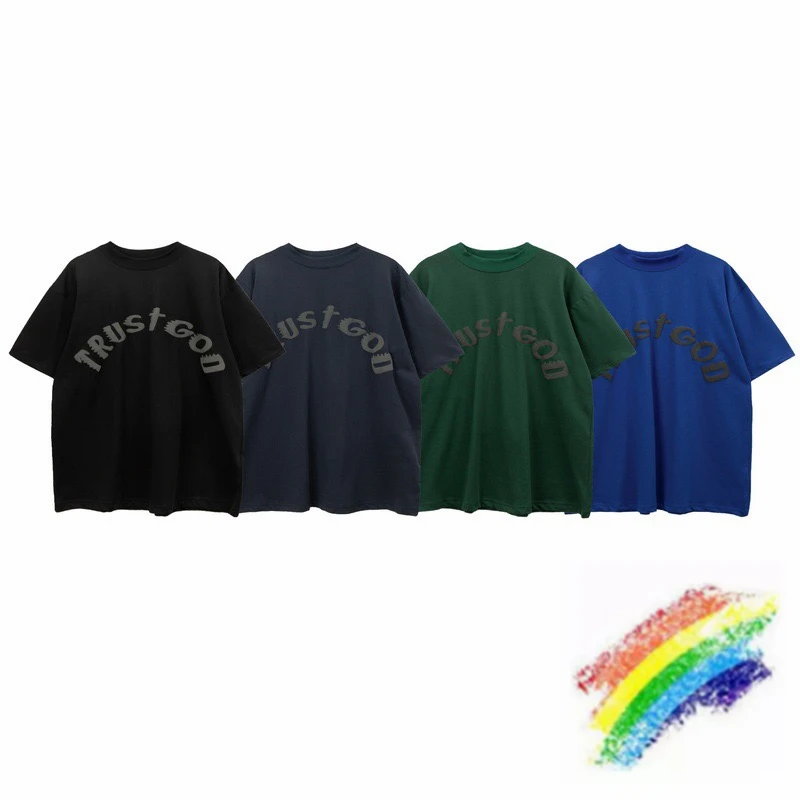 Футболка с принтом Trust God для мужчин и женщин топ коротким рукавом фонарика в