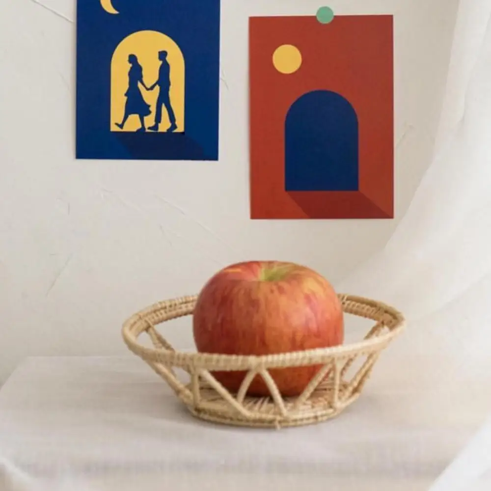 

Storage Tray Rattan Woven Wicker Petals Shape Food Fruit Bread Breakfast Hand-Tea Dessert Serving Plate For Dinner Parties