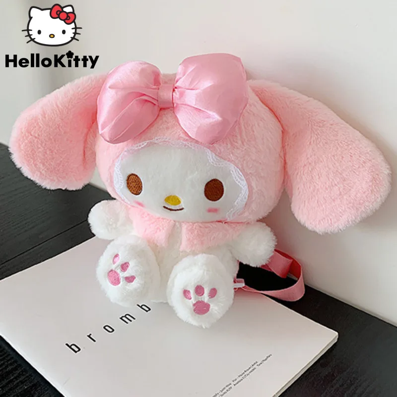Sanrio Hello Kitty Kuromi Melody Backpack For Girls Cinnamoroll Fluffy Crosbody Bag Kawaii Cartoon Women Fashion Casual Handbag