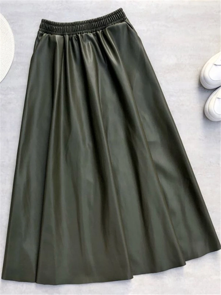 Женская длинная юбка из ПУ кожи с высокой талией |