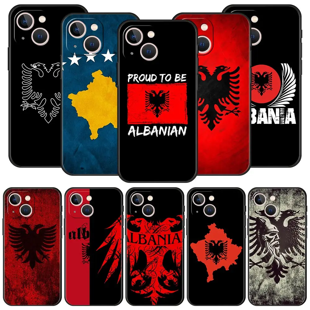 

Albania Albanians Flag For iPhone 11 12 13 14 Pro Max Mini Phone Case X XR XS 7 8 Plus SE 2020 Luxury Black Silicone Cover Funda