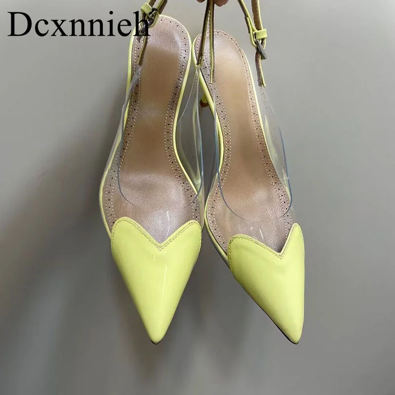 

Женские туфли-лодочки с острым носком, тонкий высокий каблук, прозрачные сандалии из ПВХ, с ремешком на пятке, Повседневная модельная обувь