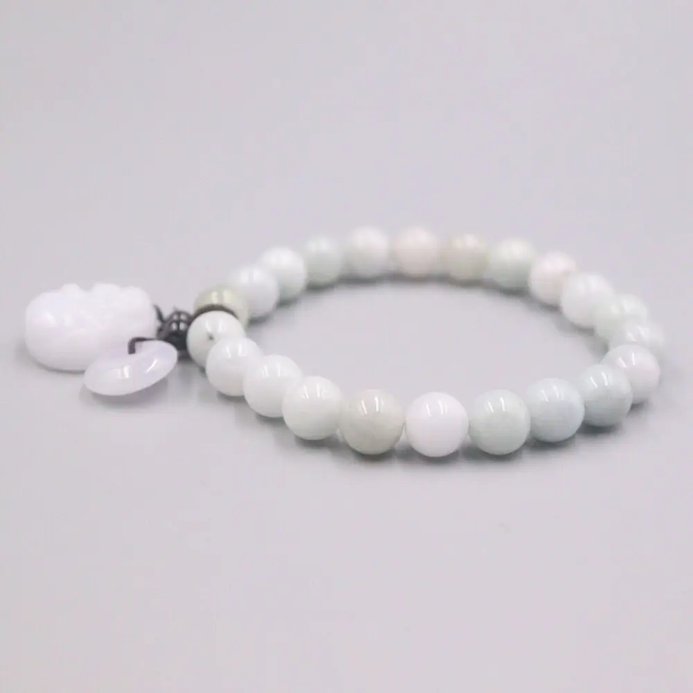 Натуральный жадеитовый талисман "Счастливый Будда" на браслете с 8-миллиметровыми жемчужинами для женщин.