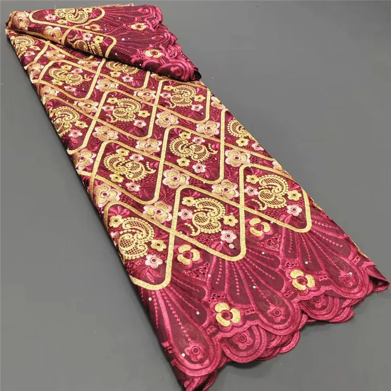 

5 Yards Fabric Embroidery African 100% Cotton Fabrics Swiss Voile Lace Popular Dubai Style Dress Material For Wedding Party 9L59