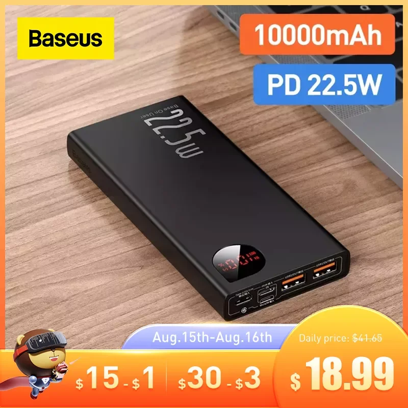 

Baseus Power Bank 10000mAh 22.5W PD Fast Charging Powerbank Portable Battery Quick Charge For iPhone 13 Xiaomi Huawei PoverBank