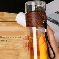 double wall glass water bottle tea and water separation bottle mug cup with tea infuser home office ki
