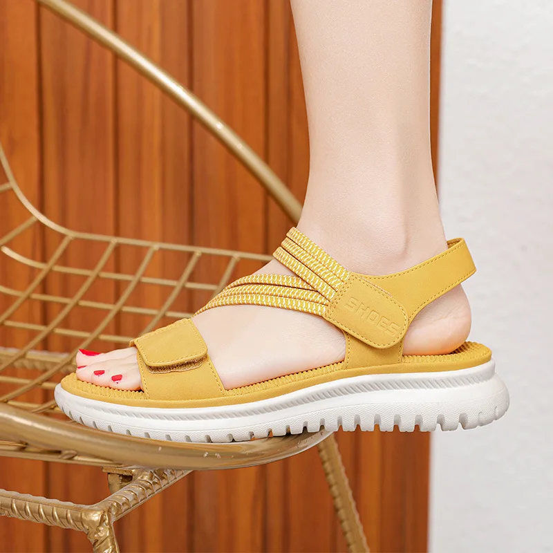 2022 Fashion Brand Beach Sandals Women Thick Sole Summer Shoes Casual Women Sandals Soft Yellow Plus Size 41 42