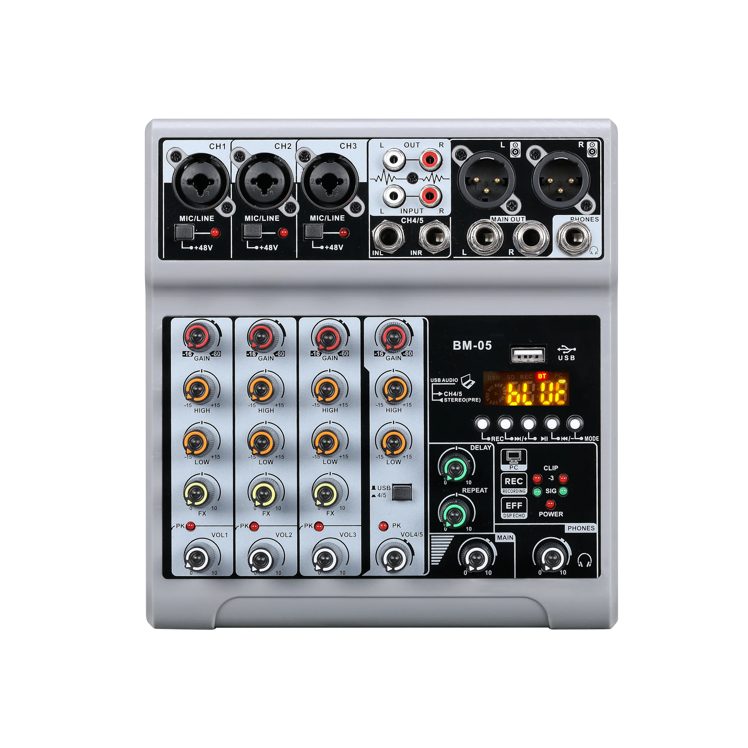 Фото Для BM-05 Mini 5-канальный аудиомикшер DJ-контроллер Микшер De Audio Profecional Микшерная консоль с USB Bluetooth для студии №1
