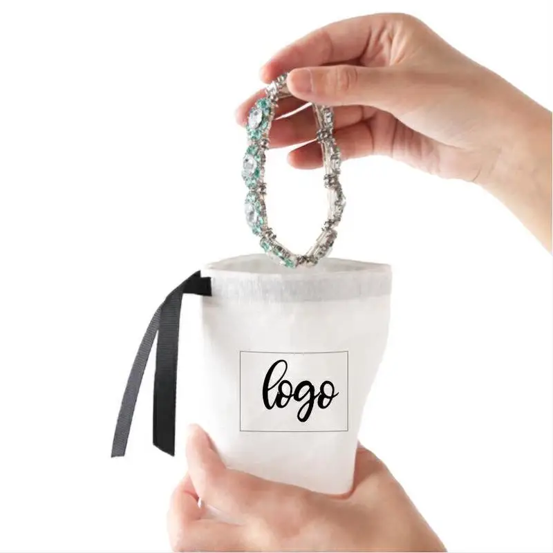 100pcs white Jewelry Cotton Bags with Ribbon Handmade Drawstring Bags Christmas Wedding Birthday Newborn Gift Packing Pouches