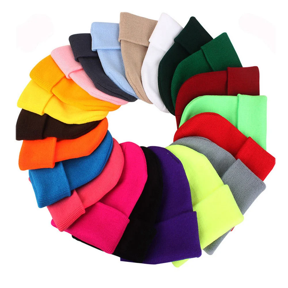 Вязаная Шапка-бини для мужчин и женщин зимняя теплая однотонная шапка взрослых