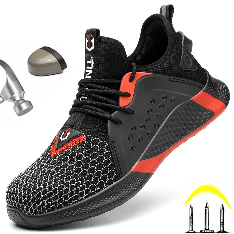 

Men Work Safety Shoes With Steel Toe Cap Kevlar Mid Sole Hi-poly Insole High Top Sneakers Fashion Anti-slip Breathable Footwear