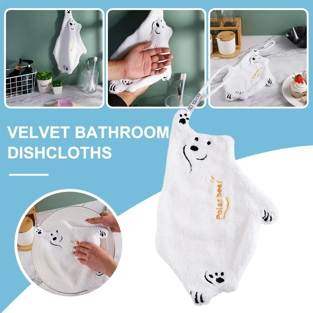 

Household Soft Hand Towel Absorbent Cloth Coral Velvet Bear Hanging Wipe Towel Rag Cute Cleaning Dishcloths Cloth Bathroom U7u5
