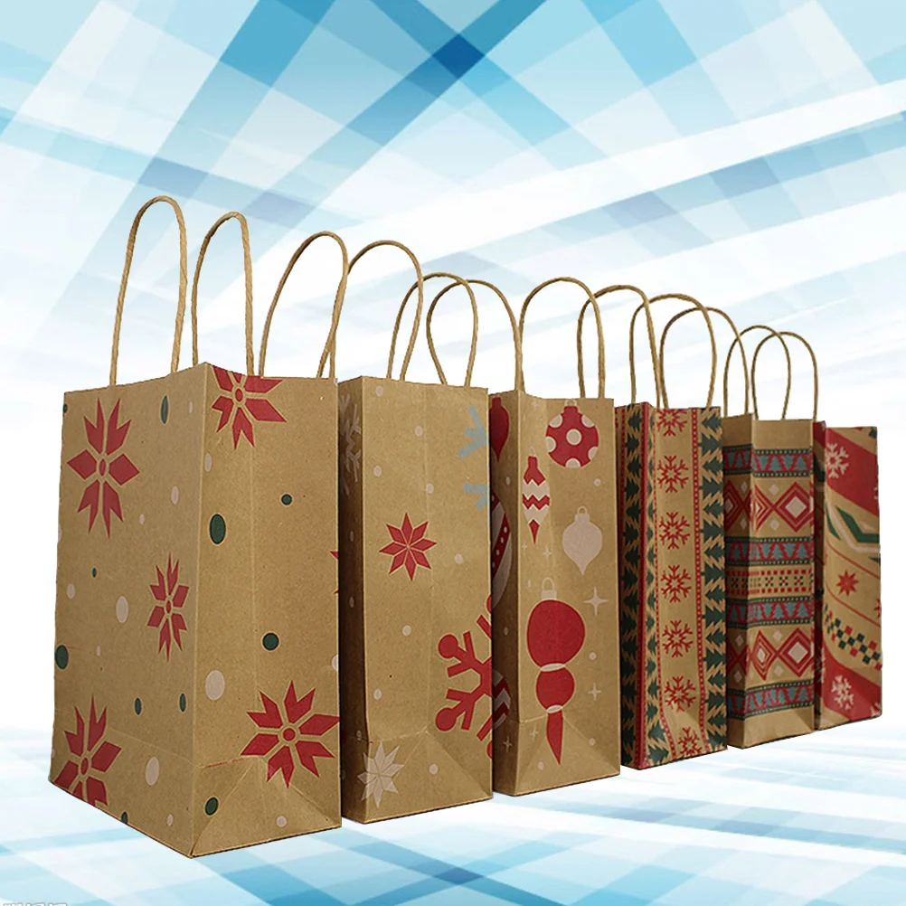 

24pcs Assorted Christmas Prints for Party Favors Holiday Kraft Paper Bags Xmas Gift Box Christmas Treats Bags