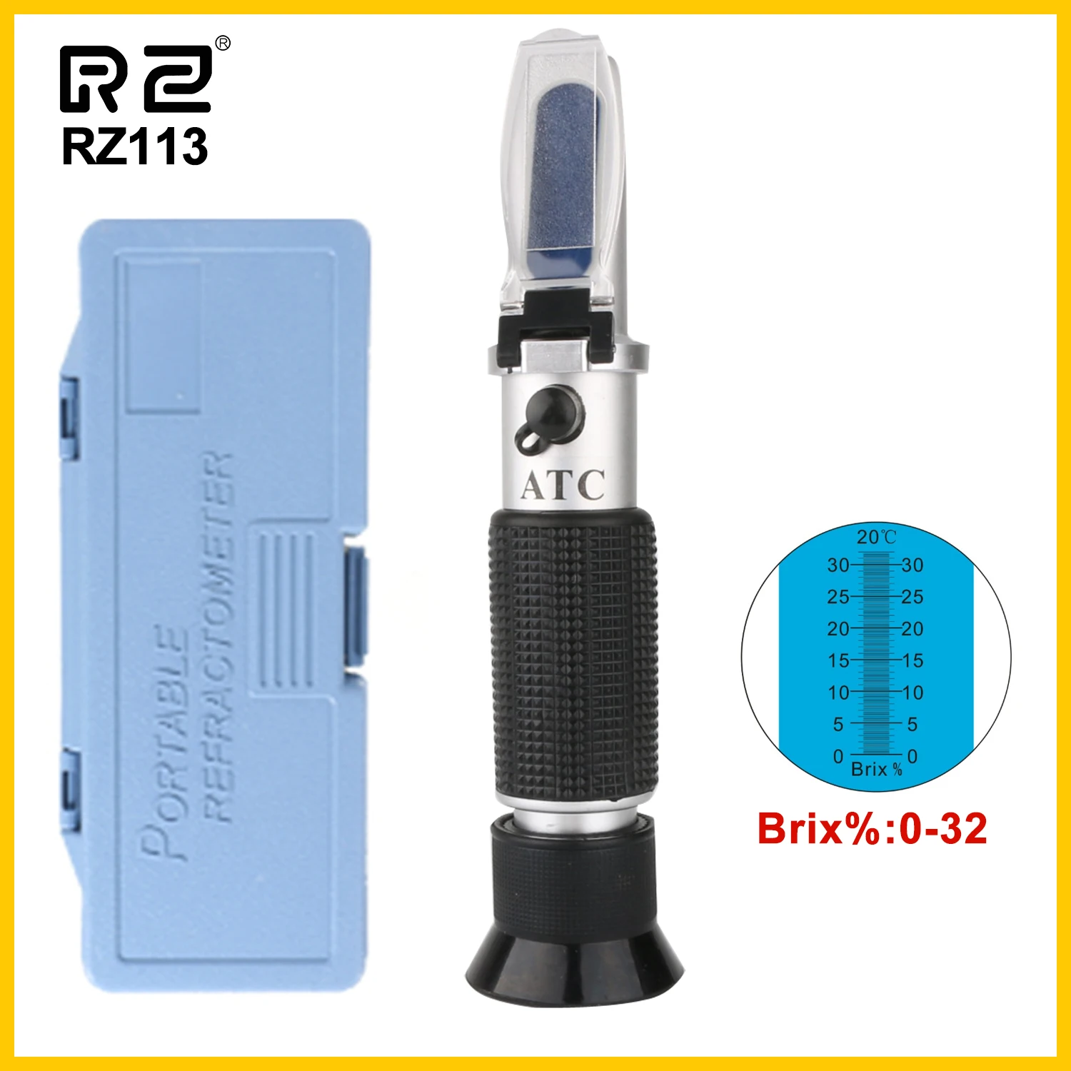 Refractómetro Brix auténtico para venta al por menor, 32% RHB-32ATC 0 ~, medidor óptico de azúcar, bebidas, contenido ATC, herramienta de mano
