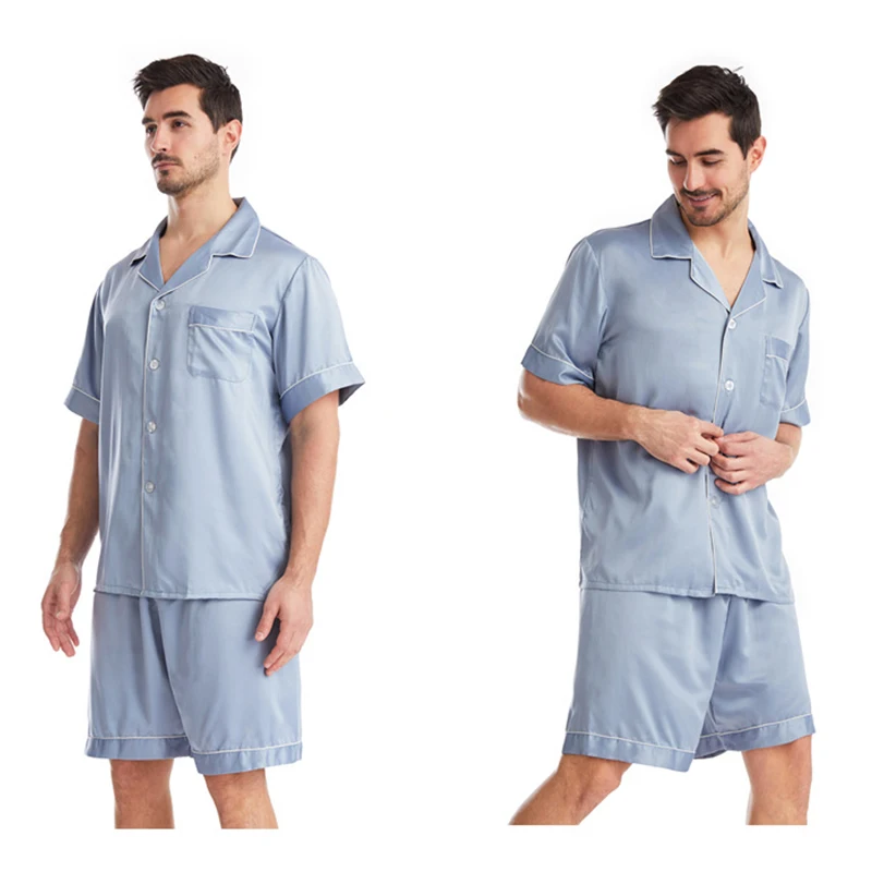 Pajamas For Men Shorts Sleeve Satin Pajamas Sets Summer Sleepwear Set Silk Sleeve Satin Pajama Two Piece Short pj Men