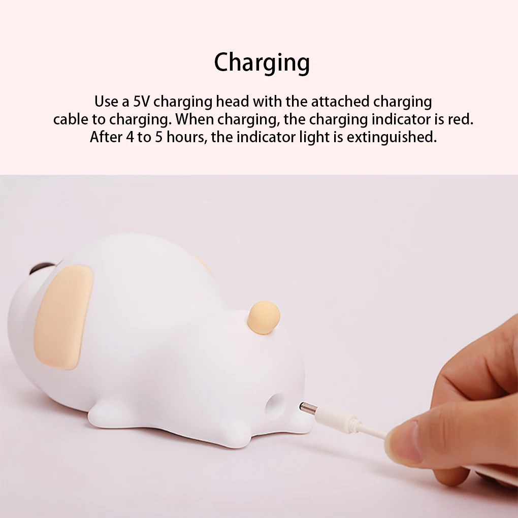 

LED Light Silicone Dog Dimmable Puppy Lamp Two Modes Lightweight Large Capacity Battery Night Lights Children Baby