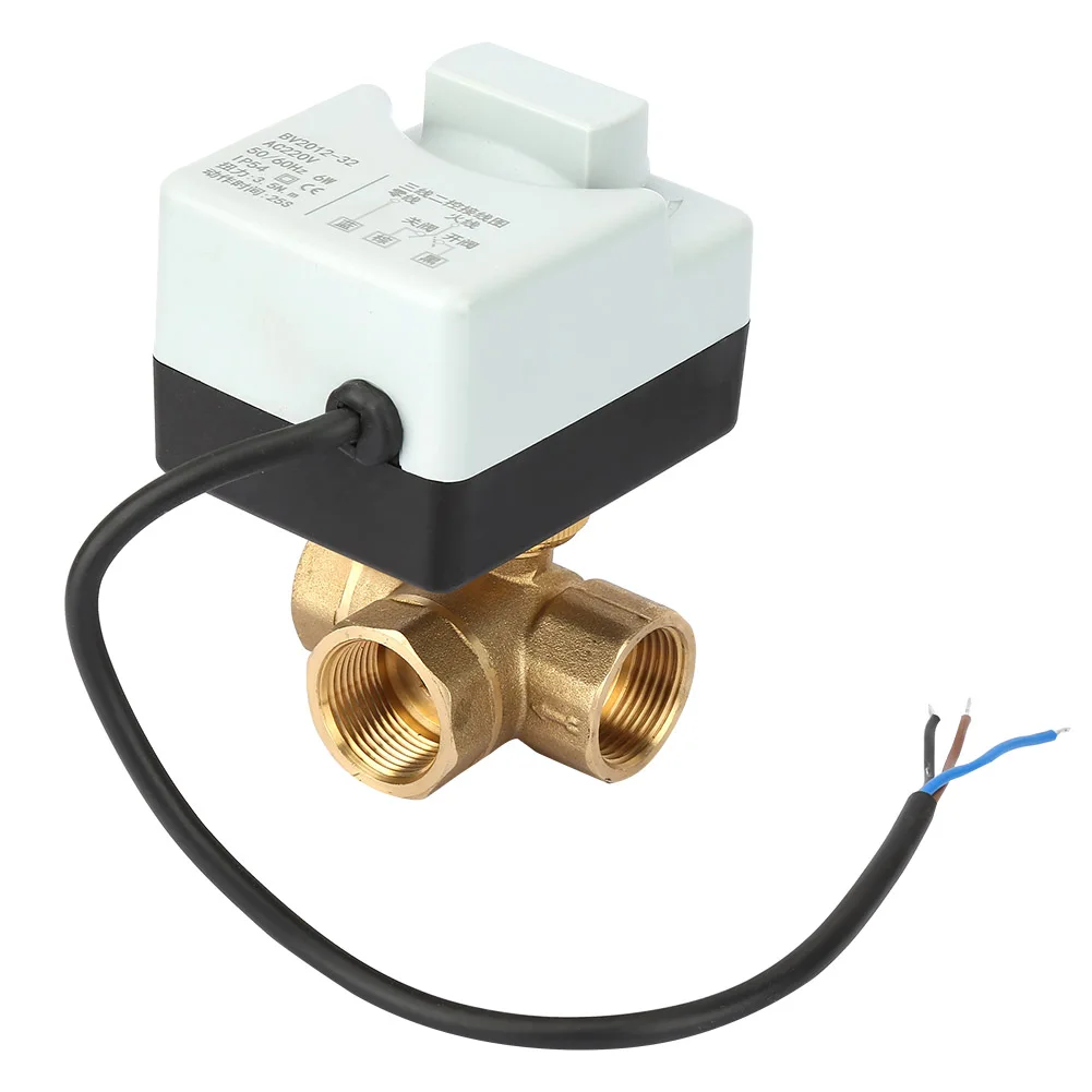 

AC220V DN20 G3/4 3-Way 3-Wire латунный моторизованный шаровой клапан с функцией ручного переключения 3 3 3