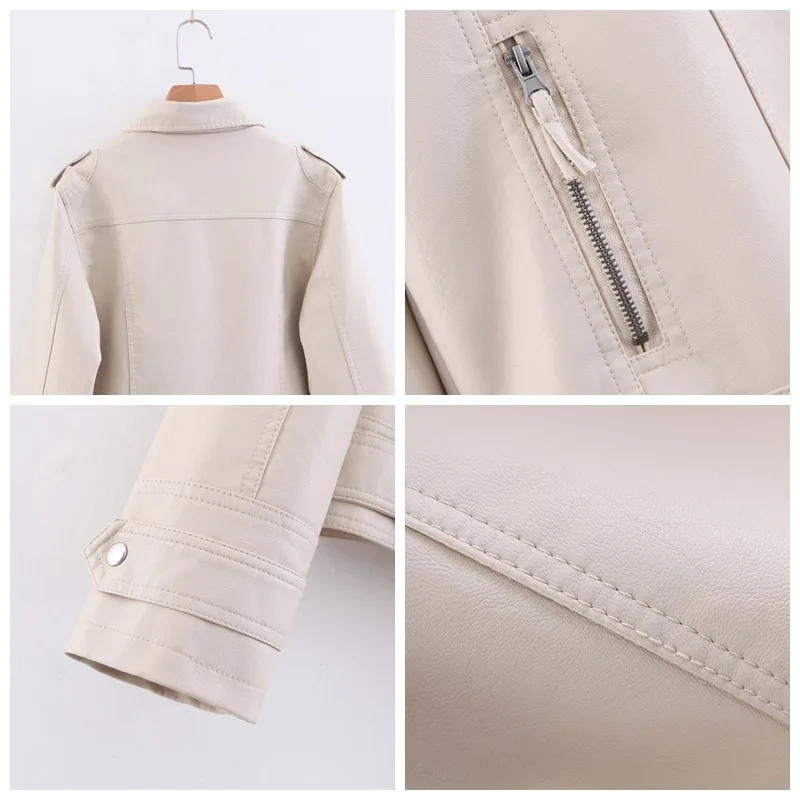 2023new Slim Fit Fashion Temperament Commuter Plus Size Women's Motorcycle PU Leather Jacket Slimming Zipper Jacket PVC