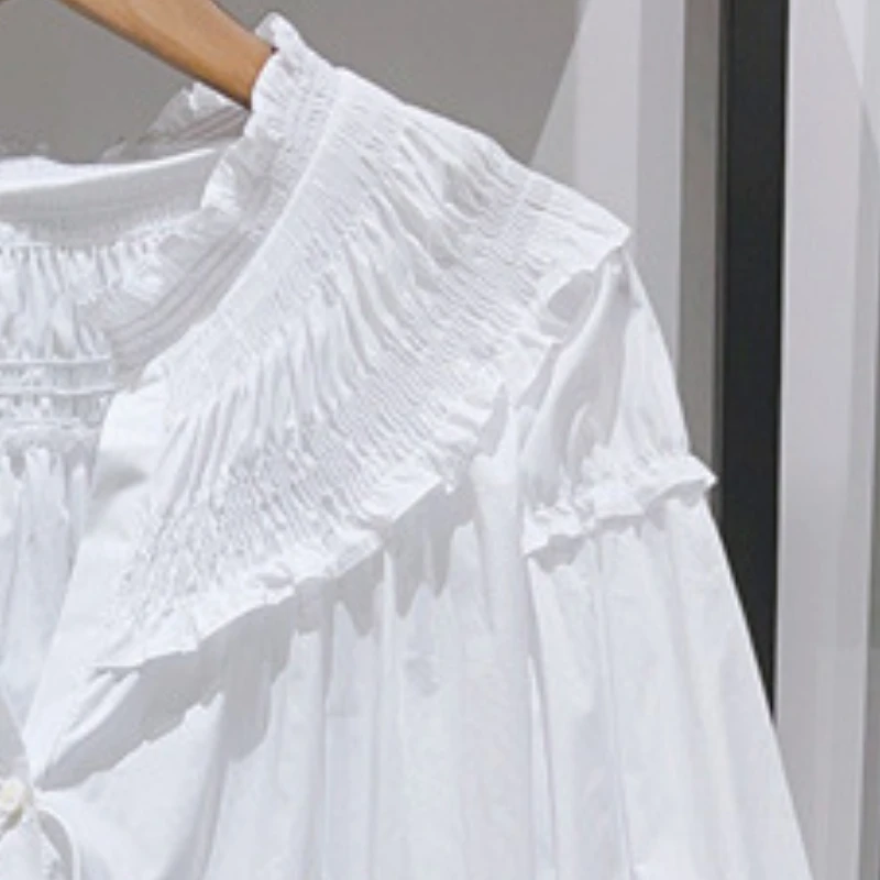 

2023 Early Autumn Pleated Long-sleeved Solid Color Shirt Women