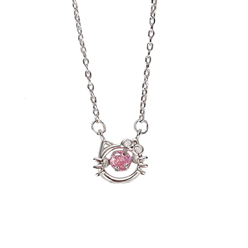 

Kawaii Anime Sanrio Hello Kitty Necklace Girl Cartoon Cute Bowknot Ins Diamond Hollow Pendant Clavicle Chain Girlfriend Gift