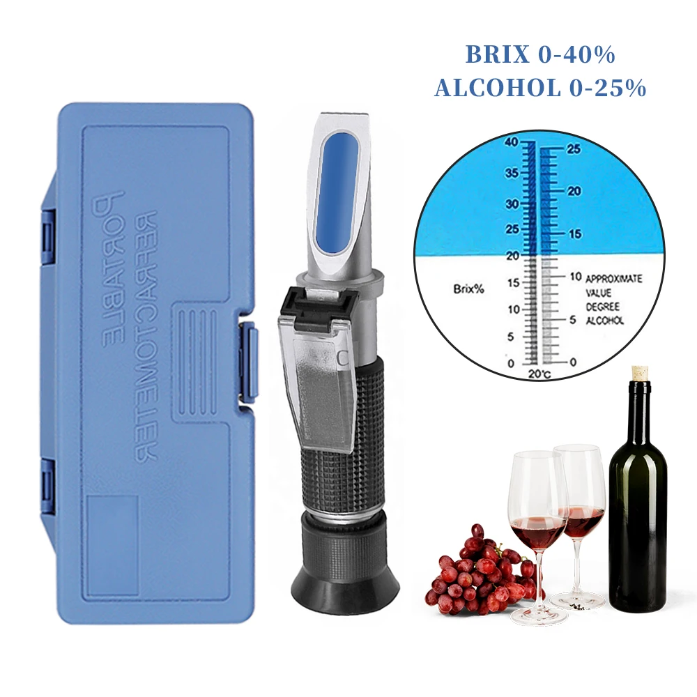 Handheld Alcohol Sugar Refractometer Digital Tester Wine Concentration Meter Densitometer 0-25% Alcohol Beer 0-40% Brix Grapes