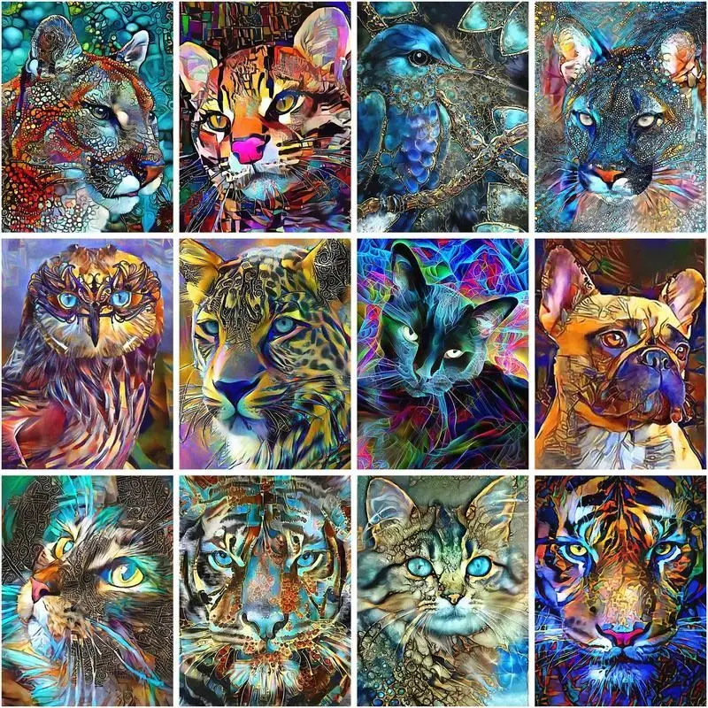 

CHENISTORY Painting By Numbers Abstract Animal Kits Drawing Canvas Tiger Cat Home Decor Diy Oil Pictures By Numbers 40x50cm Fram