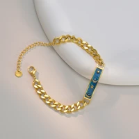 high quality stainless steel bracelets for men women blue enamel moon sun bar link chain bracelets drop shipping