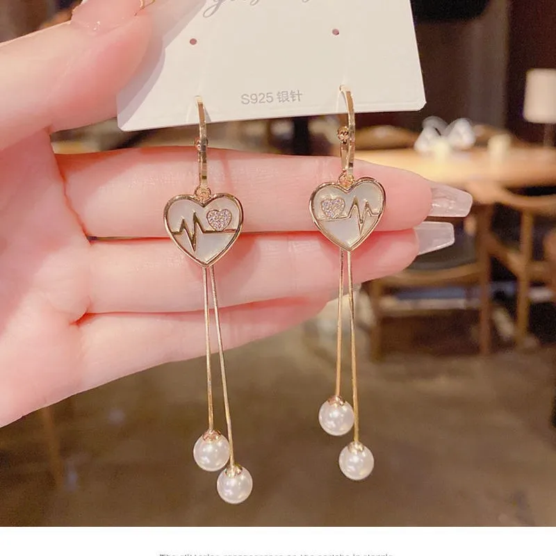 

25 Silver Needle Long Tassel Love Pearl Earrings Ins Female Online Celebrity Explosions Personalized Fashion Slim Earrings