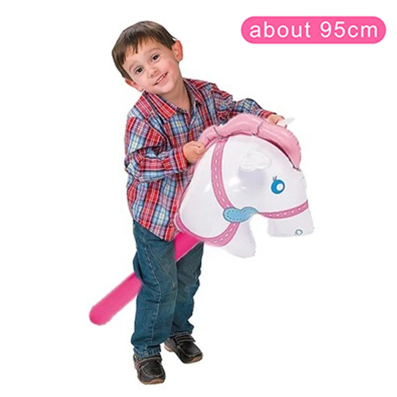Inflatable Stick Horse Head Inflatable Pony Stick Balloon Cowboy Cowgirl Farm Animal Themed Birthday Party Decorations images - 6