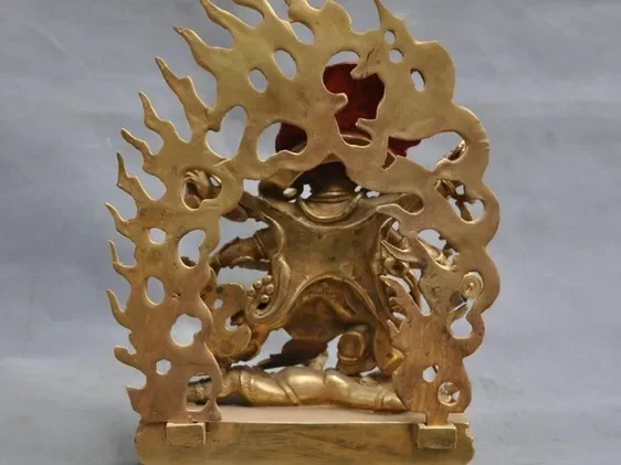 11-дюймовая китайская тибетская бронза 6 оружия Махакала протектор статуя Будды