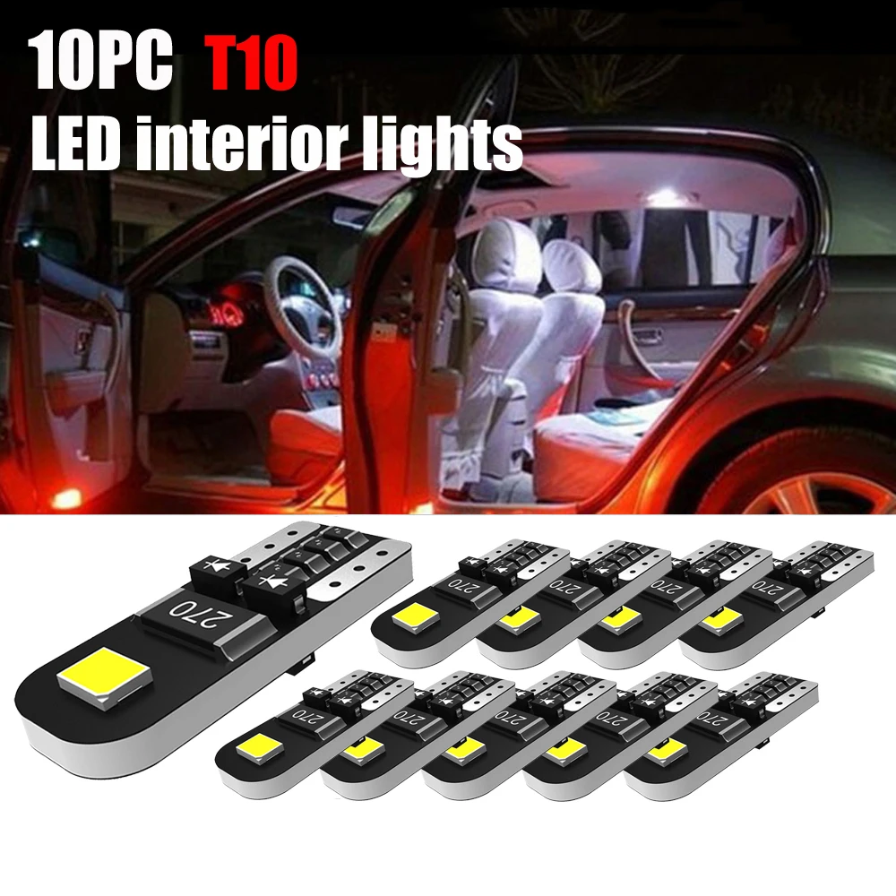 10x W5W светодиодный T10 лампочки 2835 2SMD для парковочных огней автомобилей, внутренняя карта, купольная лампа для чтения номерного знака, сигнальная лампа 12 В