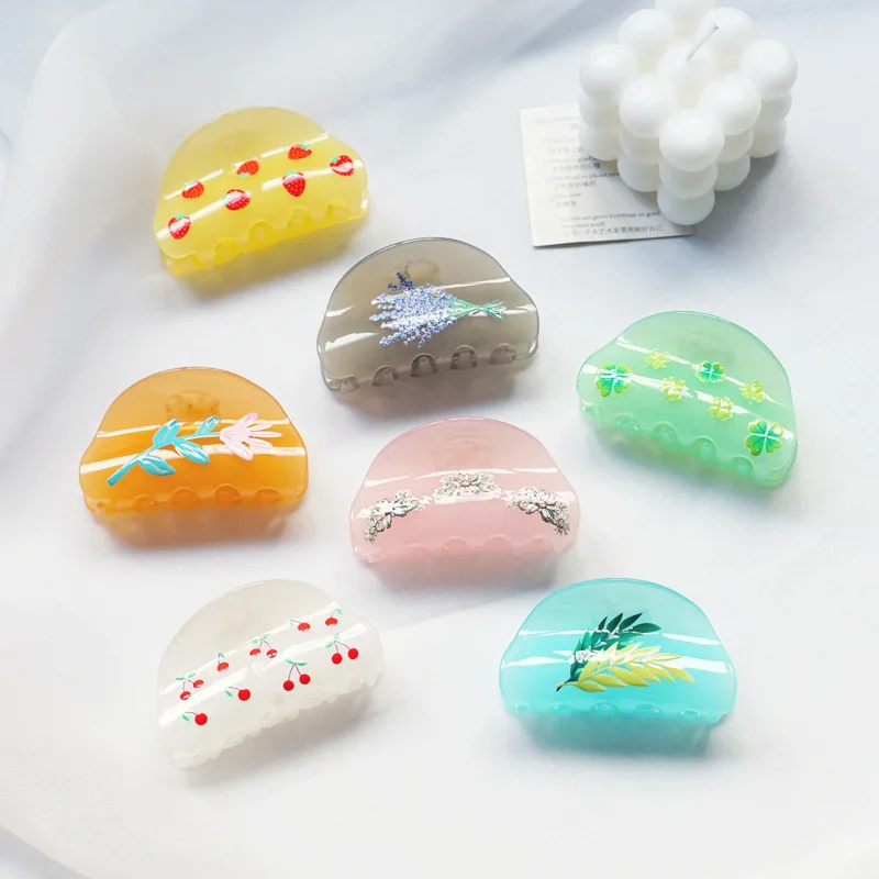 

2022 New INS Korean Acetate Flower Fruit Leaf Print Acrylic Hairpins Hair Clip Crab Hair Claws Clamp For Women Hair Accessories