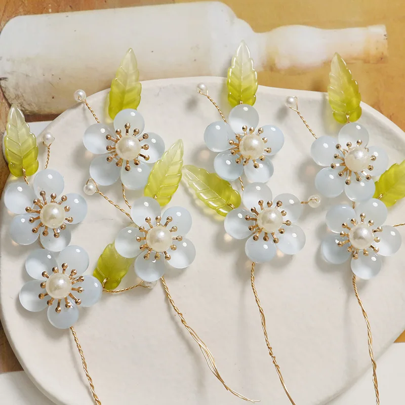 Головной убор Hanfu с зелеными листьями и жемчугом украшение сделай сам ручной