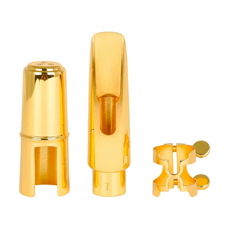 Quality 7-Voice Professional Alto Saxophone Metal Mouthpiece Gold Plated Sax Mouth Accessories