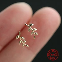 925 sterling silver plated 14k gold branch and leaf stud earrings for women mini temperament leaf small earrings fashion jewelry