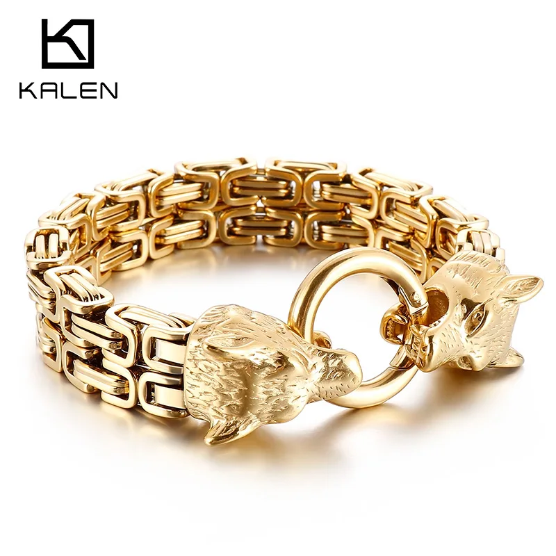 

KALEN 7mm Men Double-Layered Imperial Chain Double Wolf Hip Hop Stainless Steel Bracelet Jewelry Holiday Gift