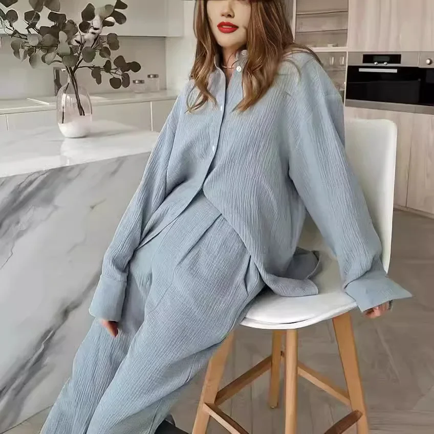 Женский 2029 новый двухслойный удобный повседневный костюм из 100% хлопка пряжи Zou