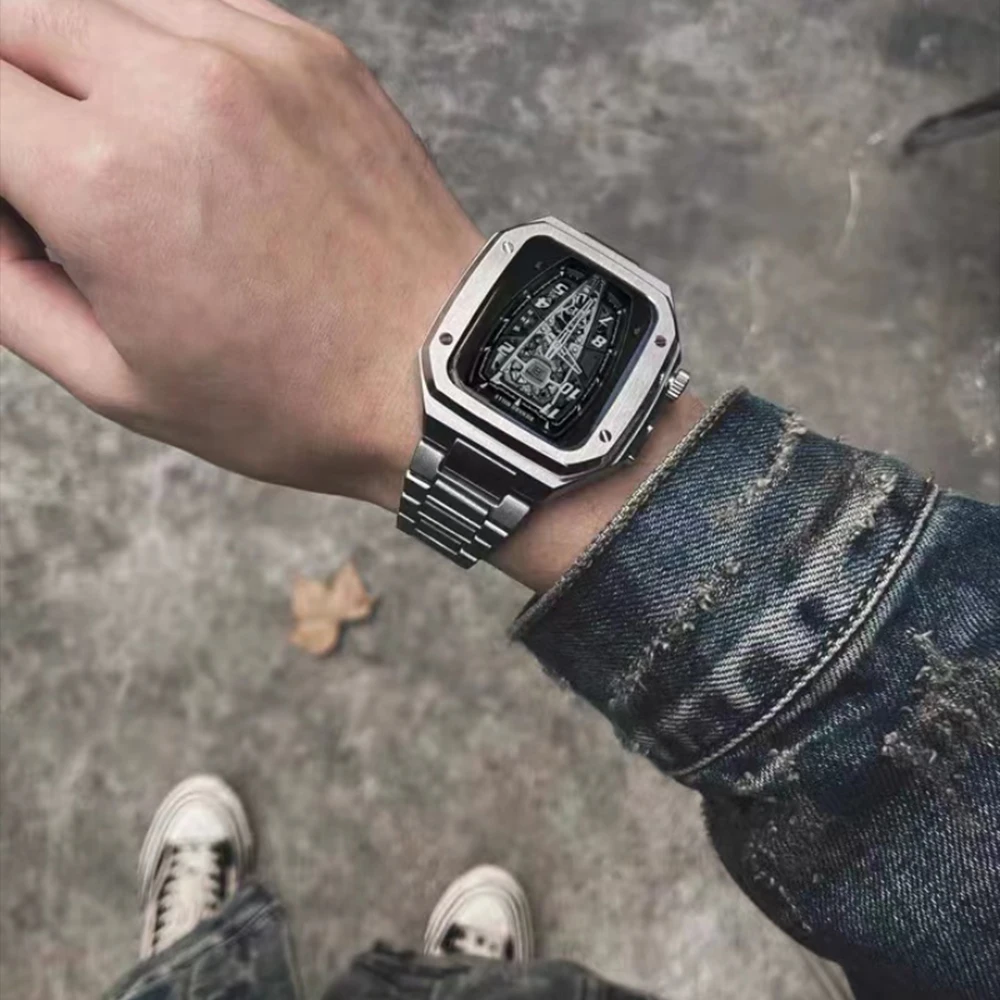 Metal Retrofit Kit Case Strap for Apple Watch Band 45mm 44mm High End Stainless Steel Bracelet Correa for iWatch Series 87654 SE