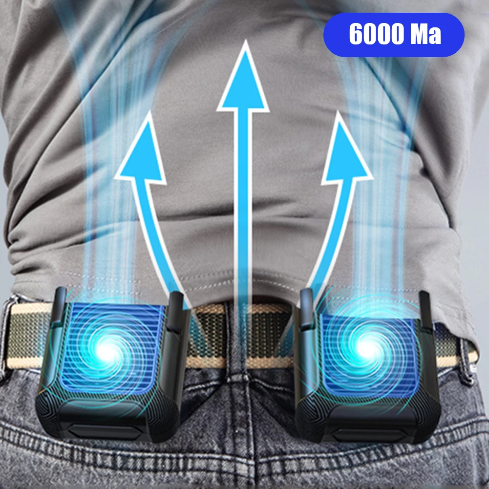 

6000mA Portable Hanging Neck Waist Fan USB Rechargeable 3 Speed Outdoor Sports Mini Air Conditioning Leafless Cooling Fan