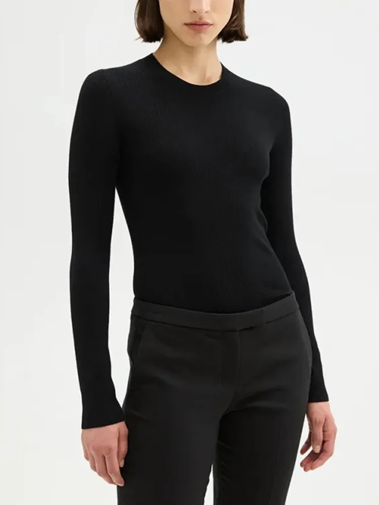 

Женский однотонный пуловер с круглым вырезом, длинным рукавом